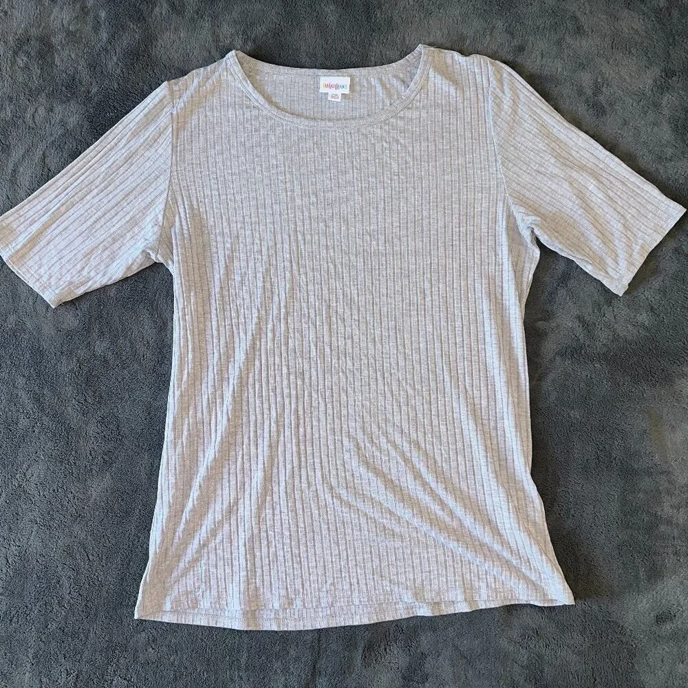 Light Gray Off White Ribbed Short Sleeve Women's T Shirt Lularoe 2xl - Picture 2 of 8